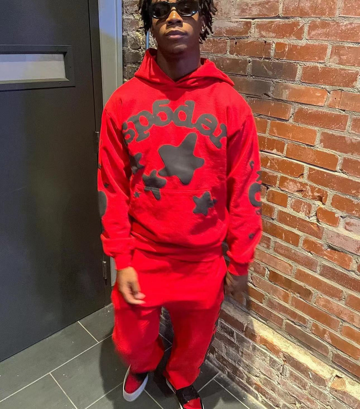 Rote Jogginghose mit seitlichem Print – Herren
