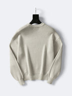 Cremefarbener Wollpullover mit Textlogo, Rundhalsausschnitt – Herren