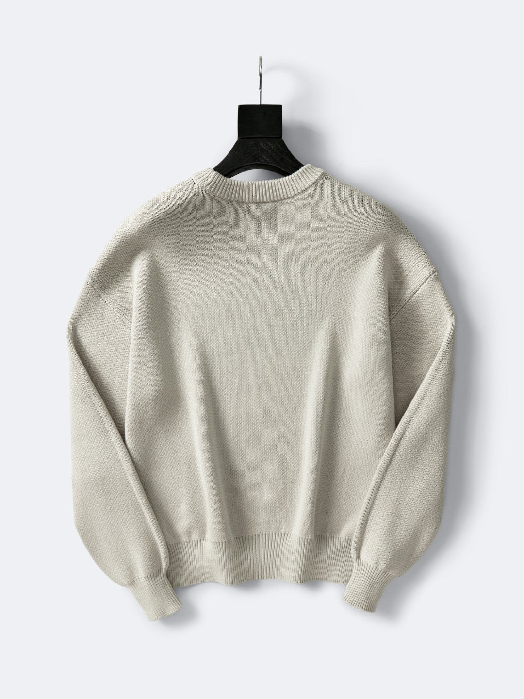 Cremefarbener Wollpullover mit Textlogo, Rundhalsausschnitt – Herren