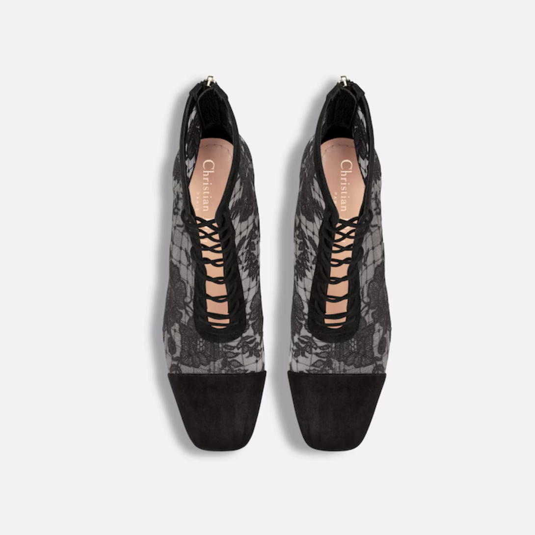 Naughtily-D Heeled Ankle Boot – offering a sophisticated play of transparency, the mesh style is fully embroidered – LUX VERSE Luxury Designer Fashion Outlet