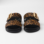 Printed leather Leopard Print slides – upper with metal buckle Enameled metal triangle logo Rubber sole, 10 mm Triangle – LUX VERSE Luxury Designer Fashion Outlet