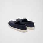 Suede leather loafers – the enameled metal triangle logo embellishes the band, while the rubber sole adds – LUX VERSE Luxury Designer Fashion Outlet