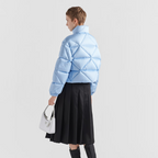 Re-Nylon Gabardine cropped down jacket – the lettering logo is framed by the iconic triangle that is interpreted – LUX VERSE Luxury Designer Fashion Outlet