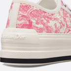 Boosted Walk Platforms Sneaker – the white cotton upper embroidered with the candy pink Toile de Jouy Sauvage motif – LUX VERSE Luxury Designer Fashion Outlet