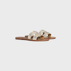 TRIOMPHE MULE in Metalized Calfskin – wITH RUBBER HEEL TOP LIFTROUND TOE SHAPETRIOMPHE LEATHER PATCHLEATHER – LUX VERSE Luxury Designer Fashion Outlet