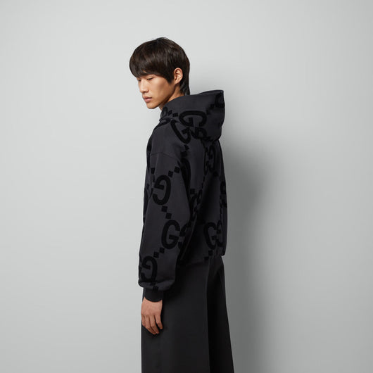 GG FLOCKED PRINT COTTON FLEECE SWEATSHIRT - LUX VERSE - Luxury designer fashion outlet