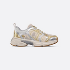 Chrono Elevate Sneaker – pairing beige mesh with gold-tone and silver-tone laminated leather-effect panels, – LUX VERSE Luxury Designer Fashion Outlet