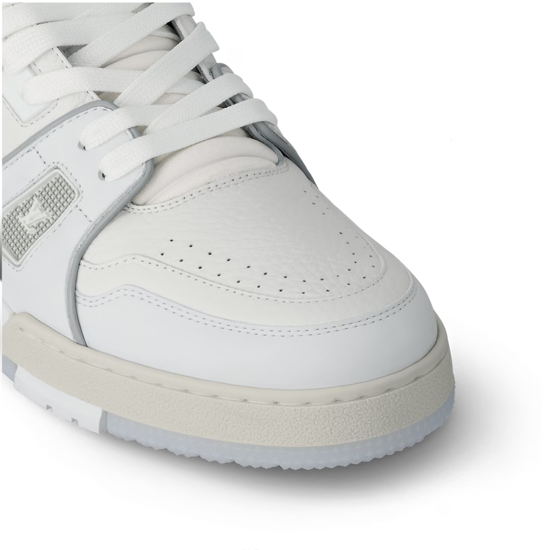 Trainer Sneaker White – this monochrome version of the Trainer sneaker combines smooth and grained calf – LUX VERSE Luxury Designer Fashion Outlet