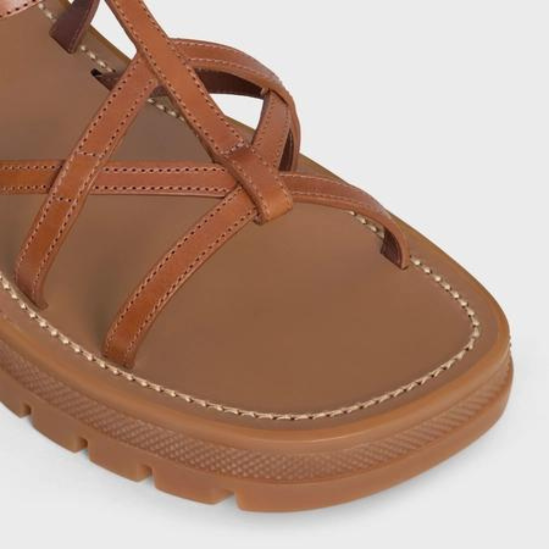 CLEA TRIOMPHE STRAPPY SANDAL in CALFSKIN - VEGETAL TANNING – 100% CALFSKIN100% Calfskin LinningTRIOMPHE METAL PIECE EMBOSSED ON – LUX VERSE Luxury Designer Fashion Outlet