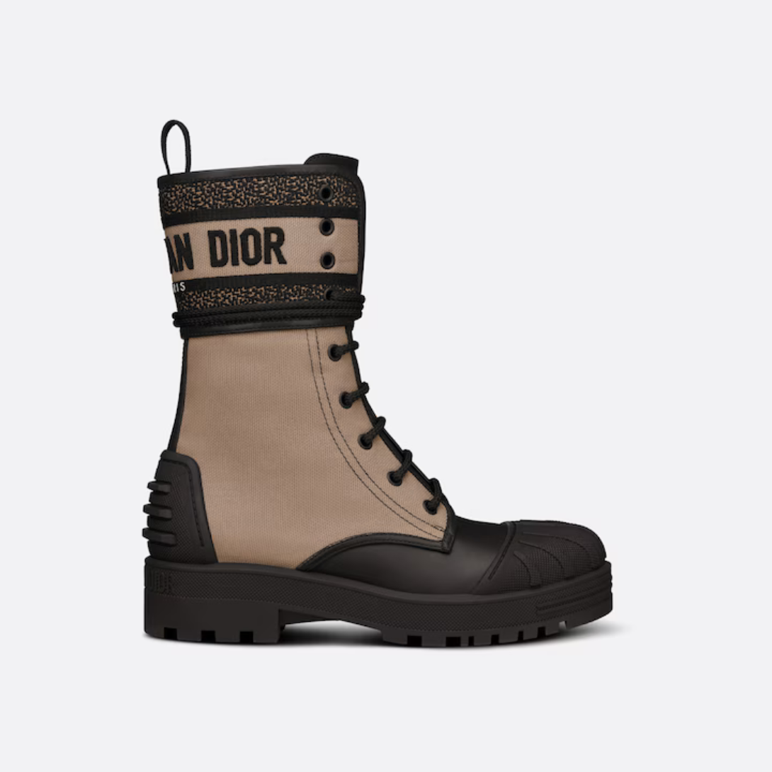 D-Major Ankle Christian Boot – the black technical fabric and calfskin laced style is embellished with a Christian – LUX VERSE Luxury Designer Fashion Outlet