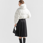 Re-Nylon convertible cropped down jacket – crafted from recycled nylon, this hooded down jacket not only keeps you warm but – LUX VERSE Luxury Designer Fashion Outlet