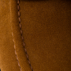 Suede loafers Cognac Leather – upper with a suede band Enameled metal triangle logo Monoblock rubber sole – LUX VERSE Luxury Designer Fashion Outlet