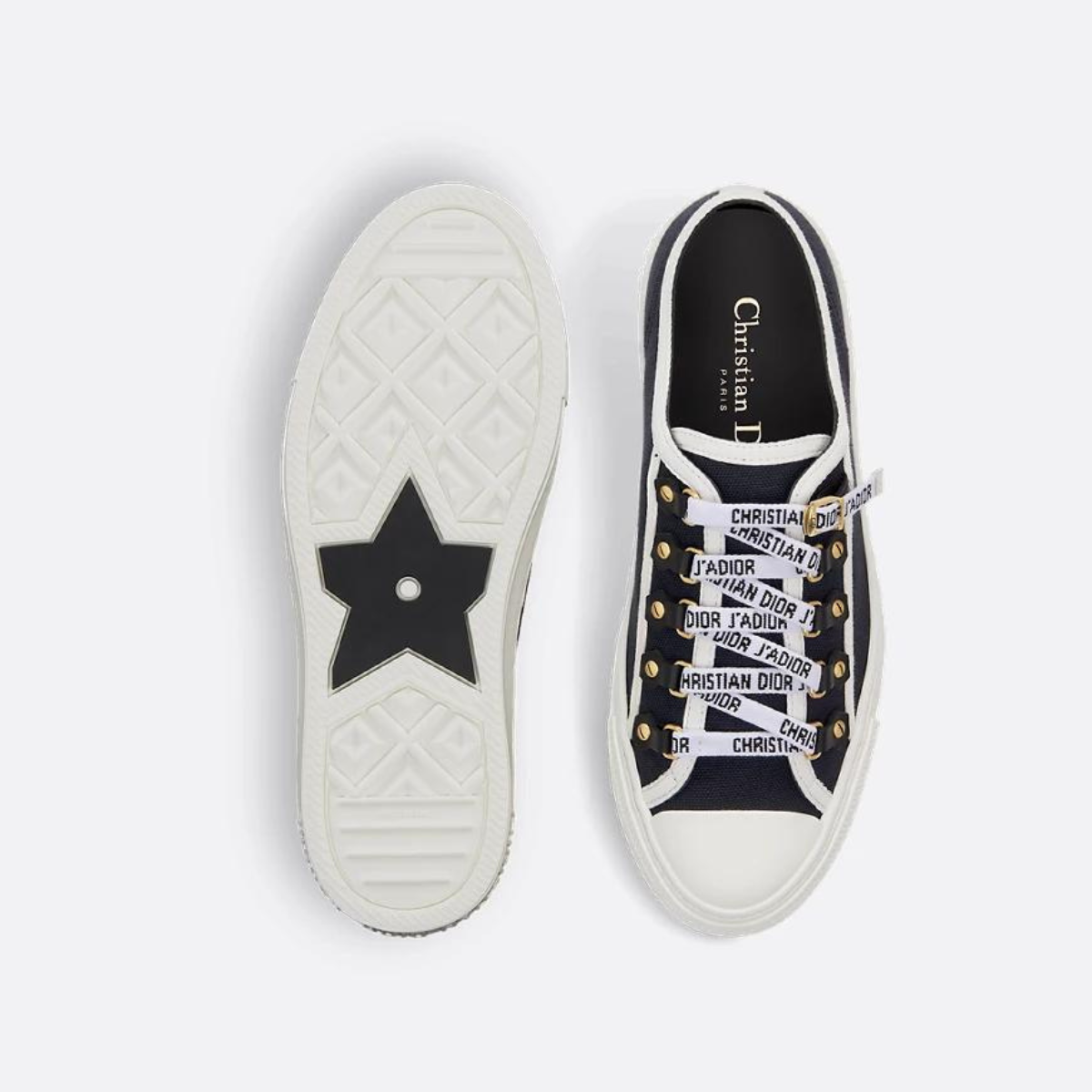 Walk'n'Canvas Sneaker – embellished with tonal calfskin inserts and antique gold-finish metal detailing, – LUX VERSE Luxury Designer Fashion Outlet