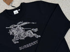 Black Cotton Knight Print Crewneck - Men's