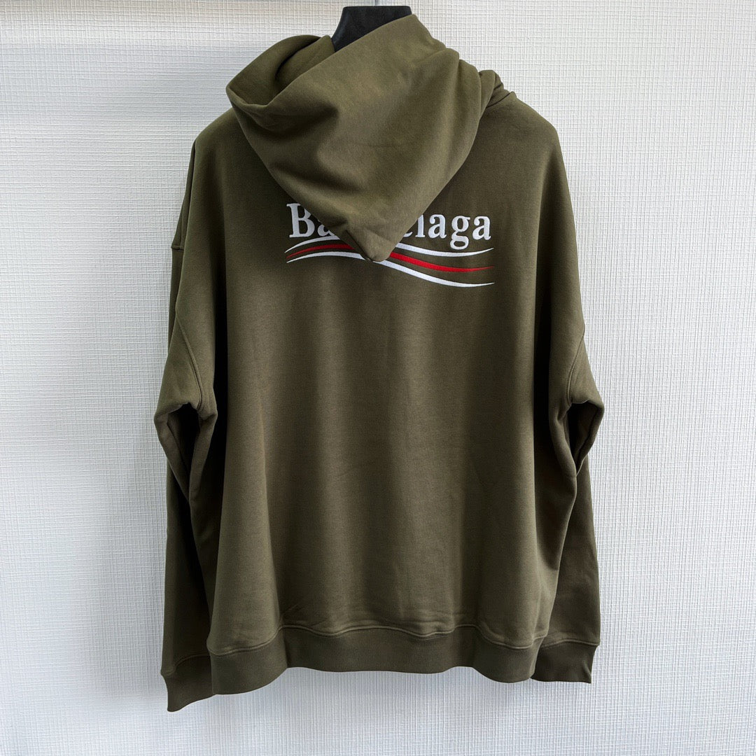 Olivfarbener Pullover mit Brustlogo aus Baumwolle – Herren