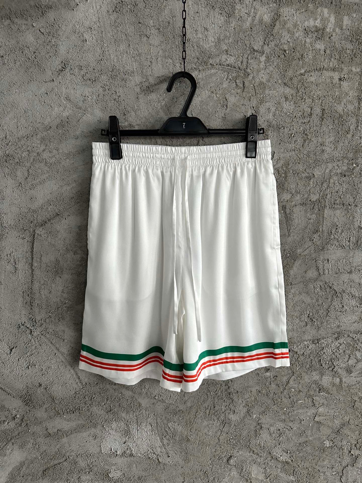 White Cotton Web Stripe Drawstring - Men's