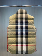 Beigefarbenes Nylon-Gilet mit Karomuster – Herren