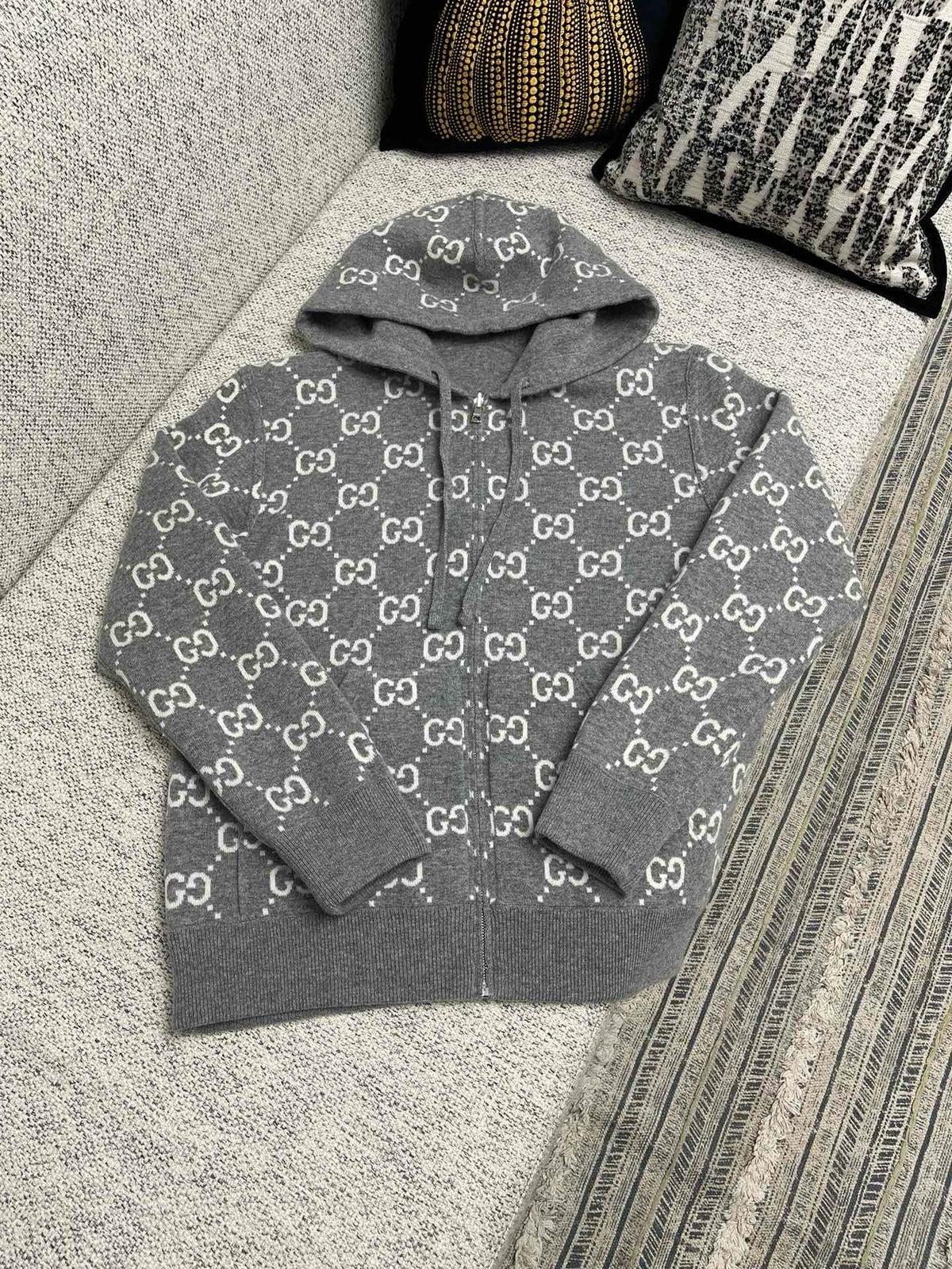 Grey Knit Monogram Zip-Through - Men's