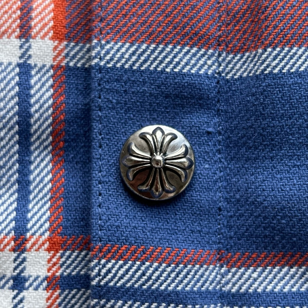 Blaues Flanell-Langarmshirt mit Print auf den Ärmeln – Herren
