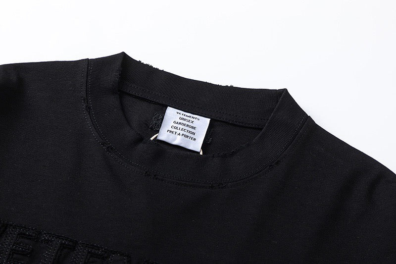 Black Cotton Tonal Text Crewneck - Men's