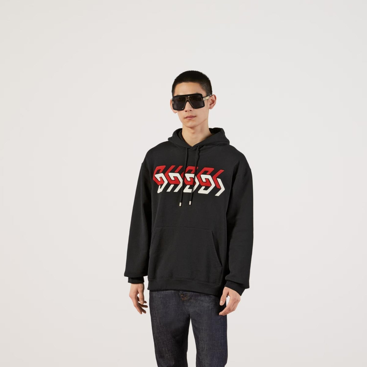 Jersey Sweatshirt with Mirror Print – the print is depicted on this black cotton jersey base with a distressed effect – LUX VERSE Luxury Designer Fashion Outlet