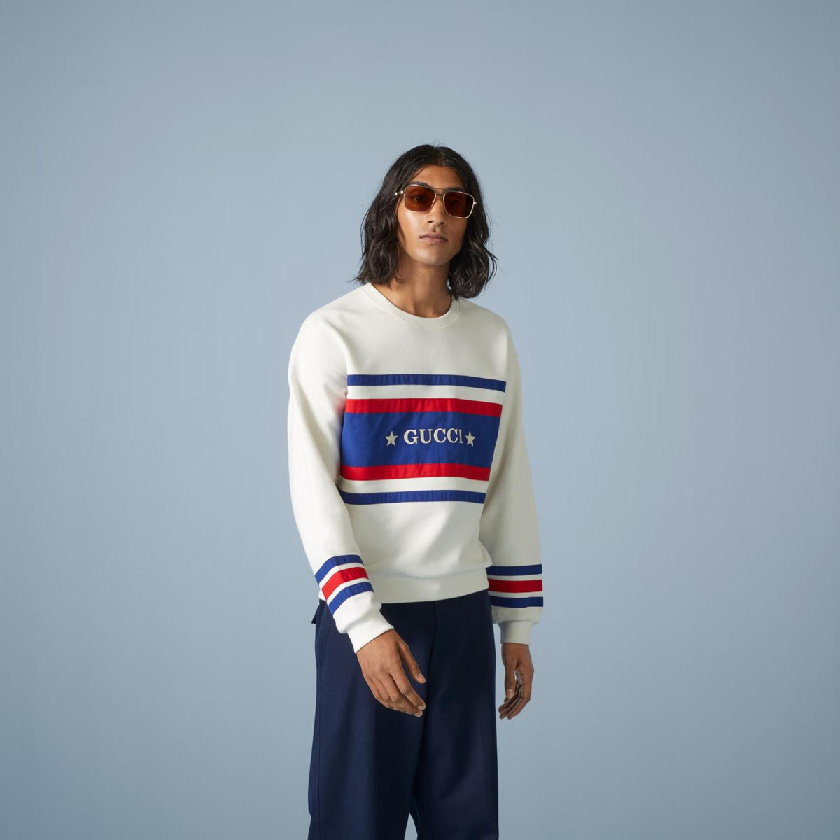 Cotton Jersey Sweatshirt with Embroidery – here, the logo is paired with stars as an embroidery on this cotton – LUX VERSE Luxury Designer Fashion Outlet