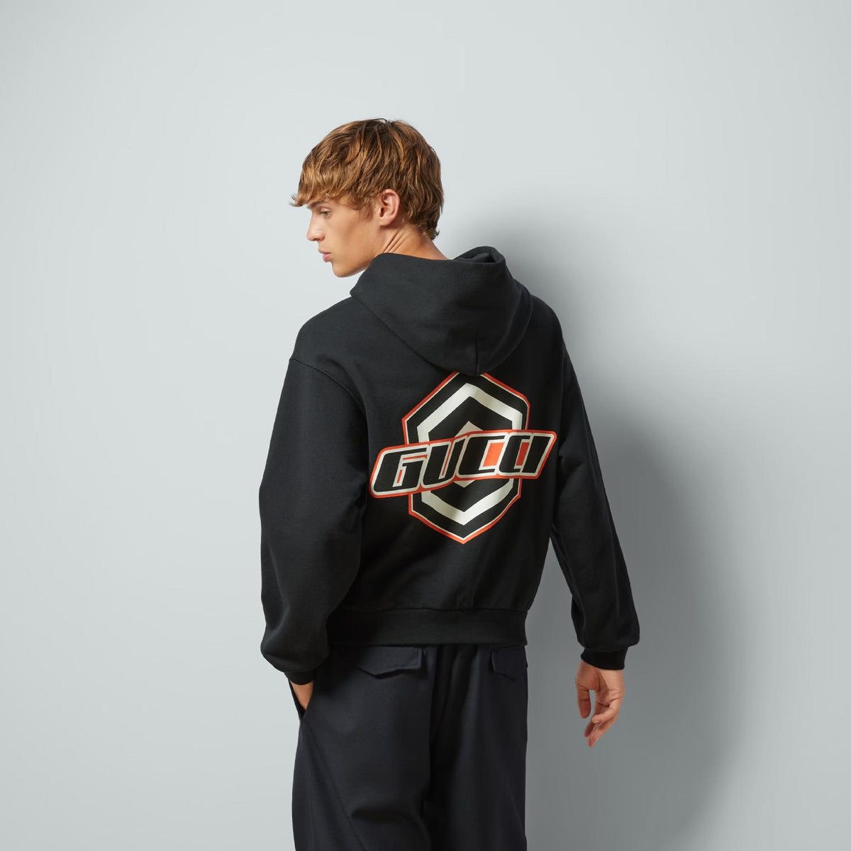 Cotton Jersey Hooded Sweatshirt – black light felted cotton jersey emblem embroidery, print, and patches Fixed – LUX VERSE Luxury Designer Fashion Outlet