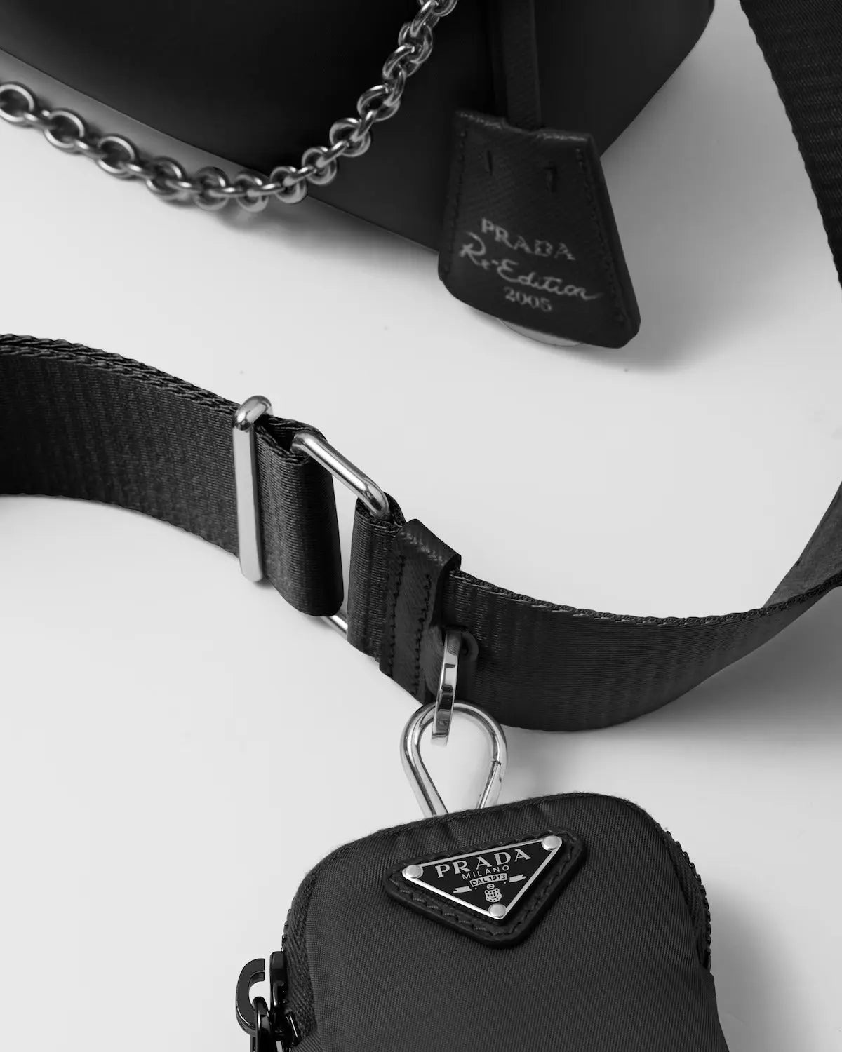 Re-Edition 2005 Re-Nylon bag – this versatile bag with Saffiano leather trim comes with a detachable pouch attached – LUX VERSE Luxury Designer Fashion Outlet
