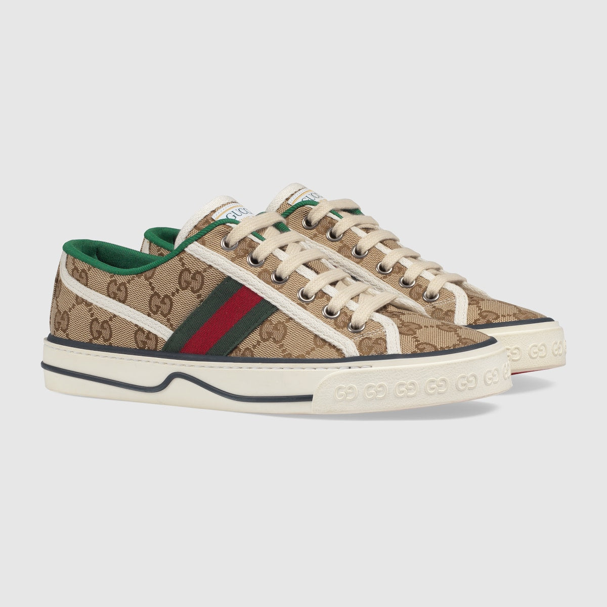 Women's Tennis sneaker – beige/ebony Original GG canvas White contrast details Green and red Web Green – LUX VERSE Luxury Designer Fashion Outlet