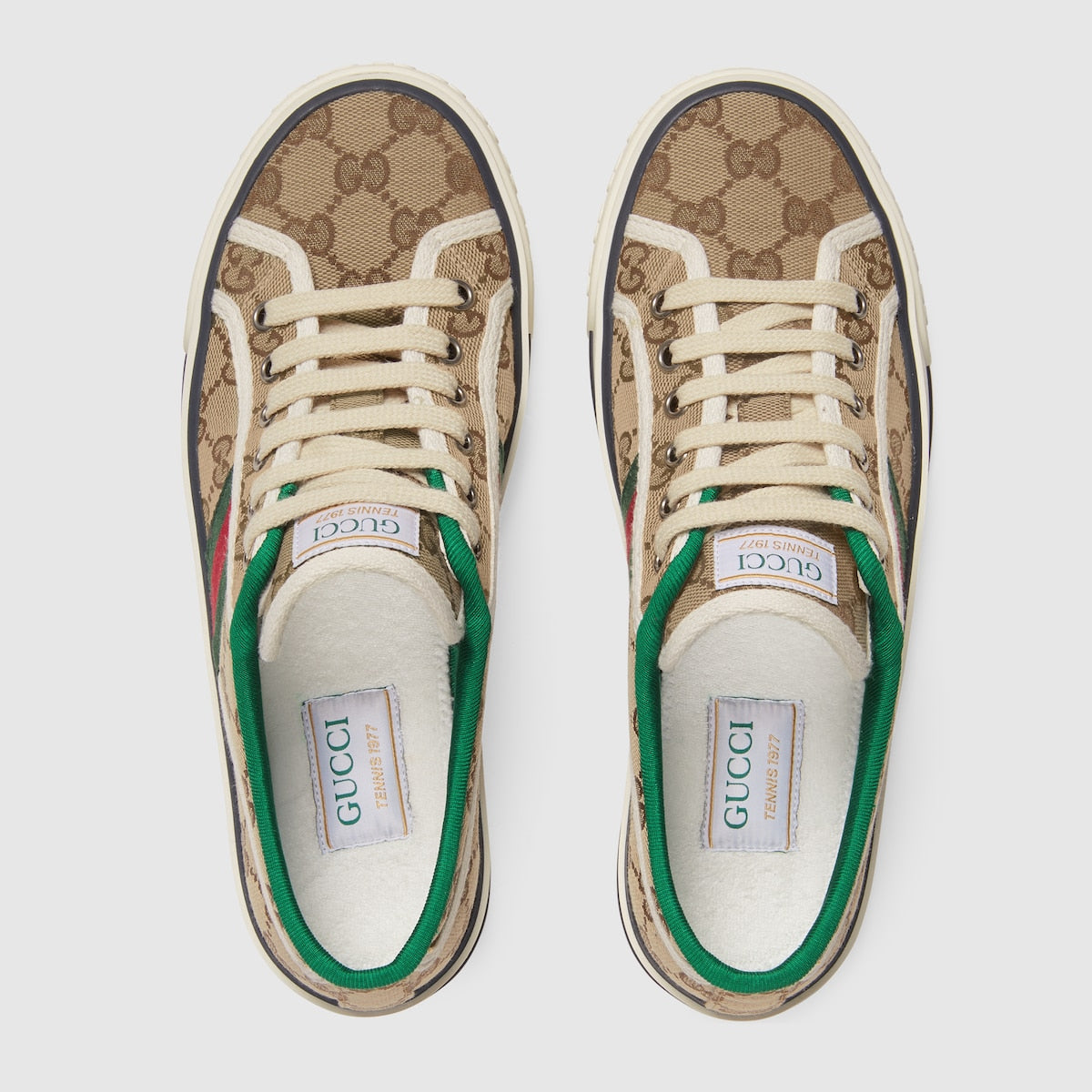 Women's Tennis sneaker – beige/ebony Original GG canvas White contrast details Green and red Web Green – LUX VERSE Luxury Designer Fashion Outlet