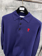 Cremefarbener Langarmstrickpullover mit Herz-Logo – Herren