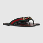 Women's sandal with Web – green and red nylon Web with black leather trim Gold- and silver-toned hardware – LUX VERSE Luxury Designer Fashion Outlet
