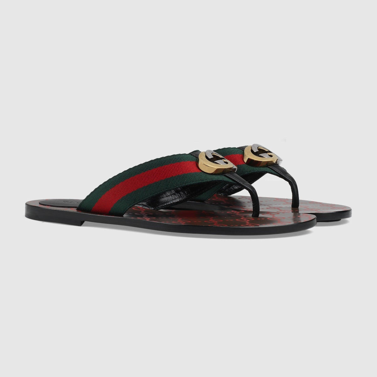 Women's sandal with Web – green and red nylon Web with black leather trim Gold- and silver-toned hardware – LUX VERSE Luxury Designer Fashion Outlet