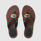 Women's sandal with Web – bringing several House elements together, the thong sandal combines green and red – LUX VERSE Luxury Designer Fashion Outlet