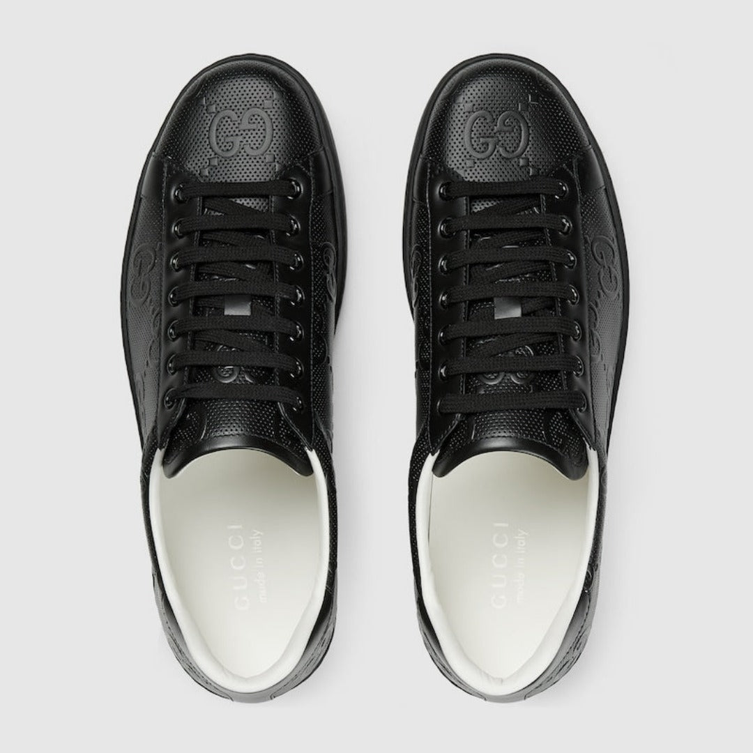 Crocodile Causal Sneakers – black GG embossed leather Men's logo at the back Rubber sole Additional pair – LUX VERSE Luxury Designer Fashion Outlet