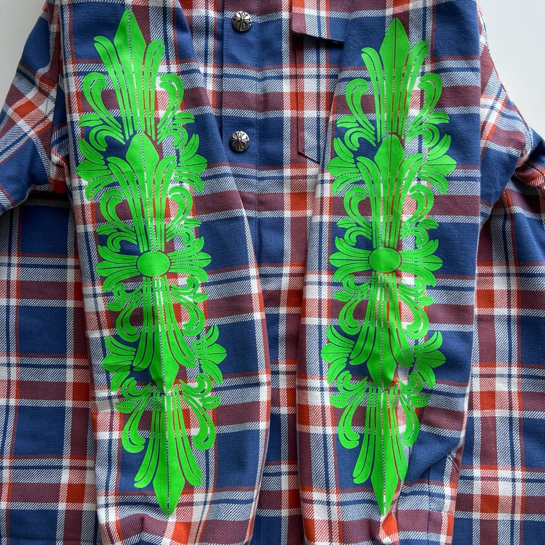 Blaues Flanell-Langarmshirt mit Print auf den Ärmeln – Herren