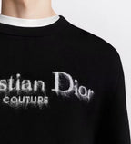 Rundhals-Pullover aus schwarzer Wolle mit Textlogo – Herren