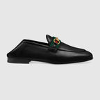 Women's loafer with Web – the black leather loafer has a slim shape with a rounded square toe, completed – LUX VERSE Luxury Designer Fashion Outlet