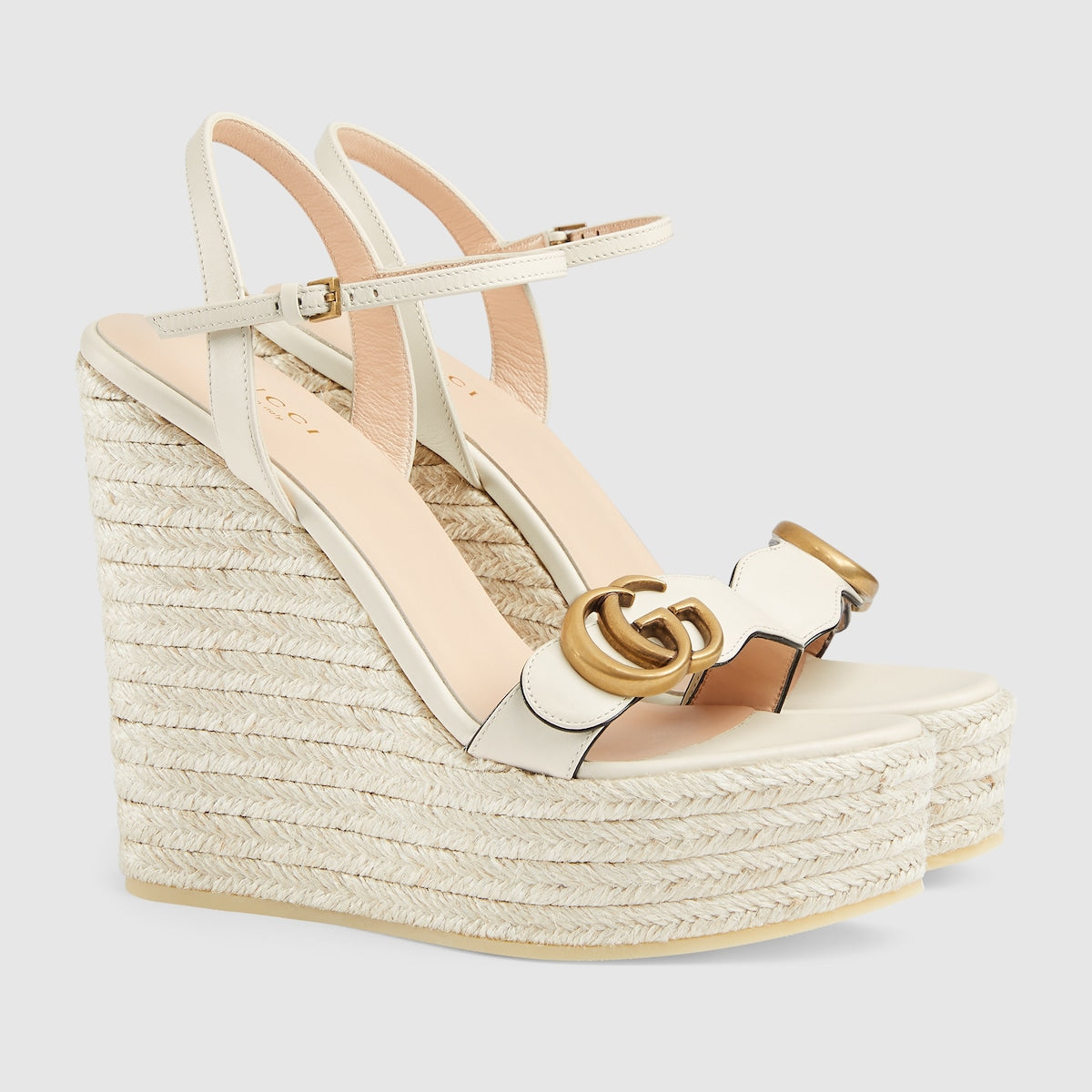 Women's platform espadrille – white leather Women's Double G Cord platform Adjustable ankle strap High heel – LUX VERSE Luxury Designer Fashion Outlet