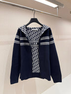 Marineblaues Jacquard-Monogramm-Panel-Rundhals-Sweatshirt – Herren