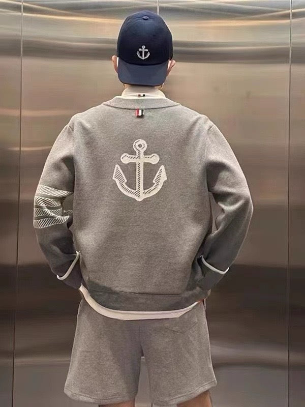 Marineblaue Strickjacke aus Wolle mit vier Streifen – Herren