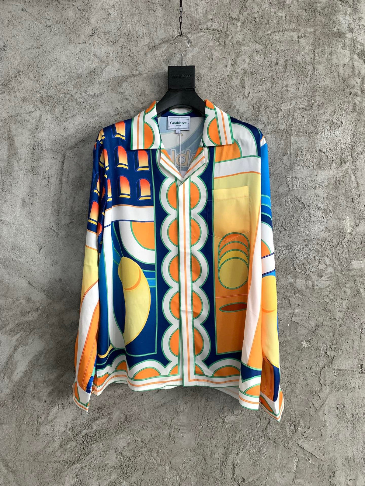Blaues Seidenhemd mit geometrischem Muster – Herren