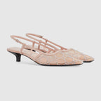 Women's slingback suede pump – this pair of slingback shoes are presented in a light shade of rose mesh with – LUX VERSE Luxury Designer Fashion Outlet
