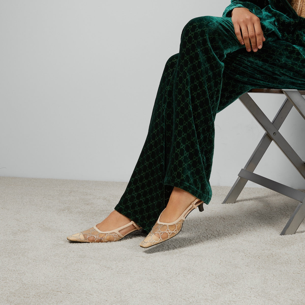 Women's slingback suede pump – the new idea of femininity shows glamorous details, such as lace, crystals and sheer – LUX VERSE Luxury Designer Fashion Outlet