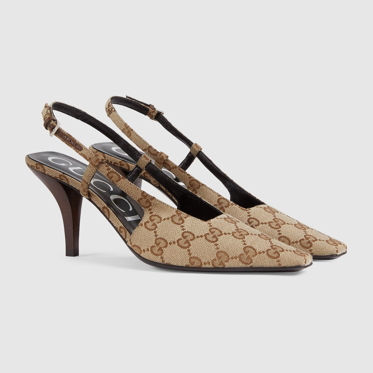 Women's GG canvas slingback pump – this pair of slingback shoes are presented in beige and ebony Original GG canvas for – LUX VERSE Luxury Designer Fashion Outlet