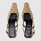 Women's GG canvas slingback pump – this pair of slingback shoes are presented in beige and ebony Original GG canvas for – LUX VERSE Luxury Designer Fashion Outlet