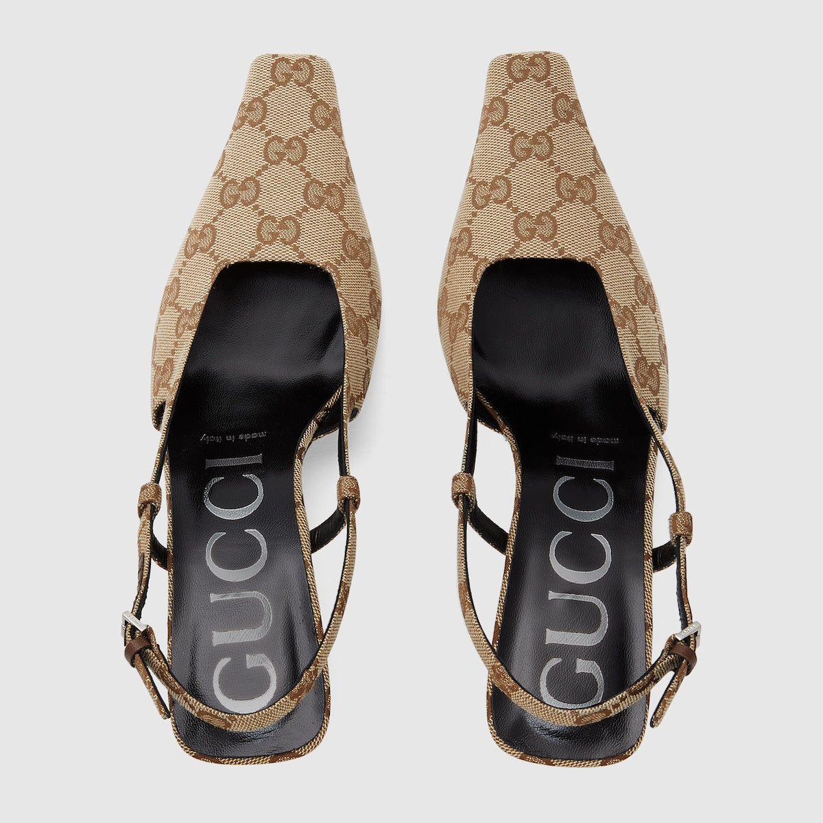Women's GG canvas slingback pump – this pair of slingback shoes are presented in beige and ebony Original GG canvas for – LUX VERSE Luxury Designer Fashion Outlet