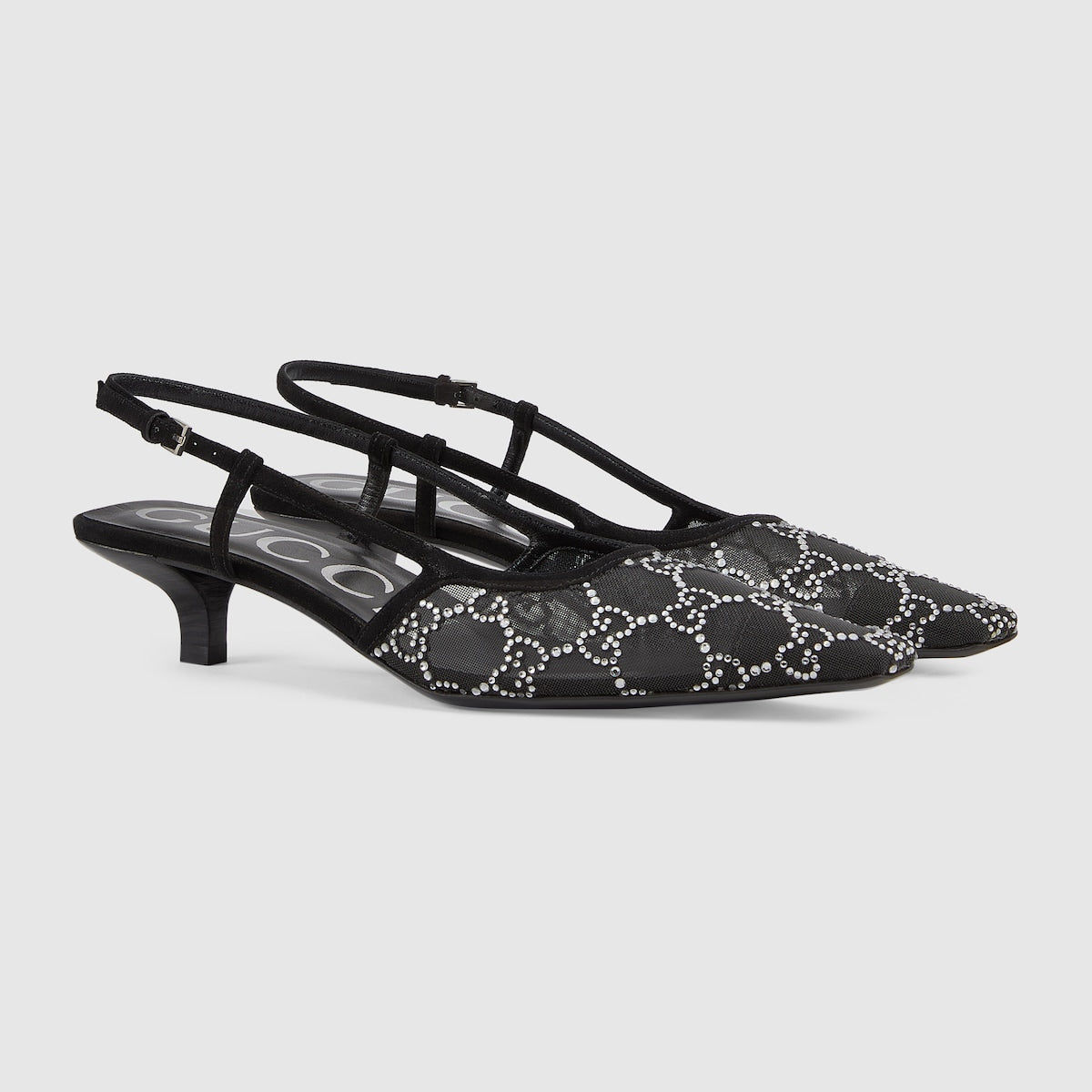 Women's slingback motif pump – this pair of slingback shoes are presented in black mesh with a sparkling GG motif – LUX VERSE Luxury Designer Fashion Outlet