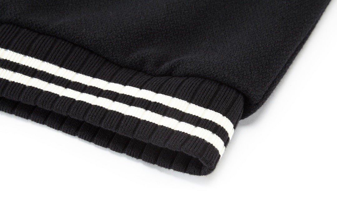 Schwarze College-Jacke aus Wolle mit gestreiften Bündchen – Herren