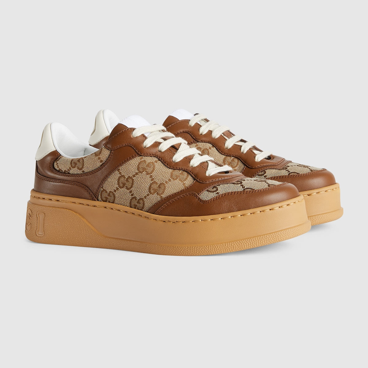 GG sneaker – beige and ebony Orignal GG canvas Women's Brown leather trim Lace-up closure Rubber – LUX VERSE Luxury Designer Fashion Outlet